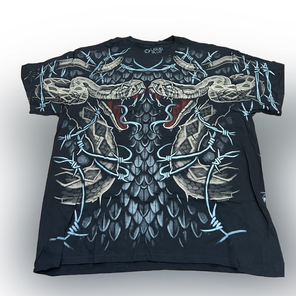 Liquid Blue Rattlesnake Strike Barbed Wire Tshirt NWOT